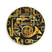 Piatto Porcellana Trumpets Gold Border D 27cm Nero Oro SELETTI