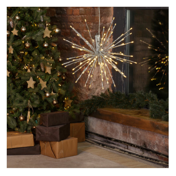 Twig Ball Ramo Stella 80 LED D 30cm Argento Bianco Caldo Peraga Christmas