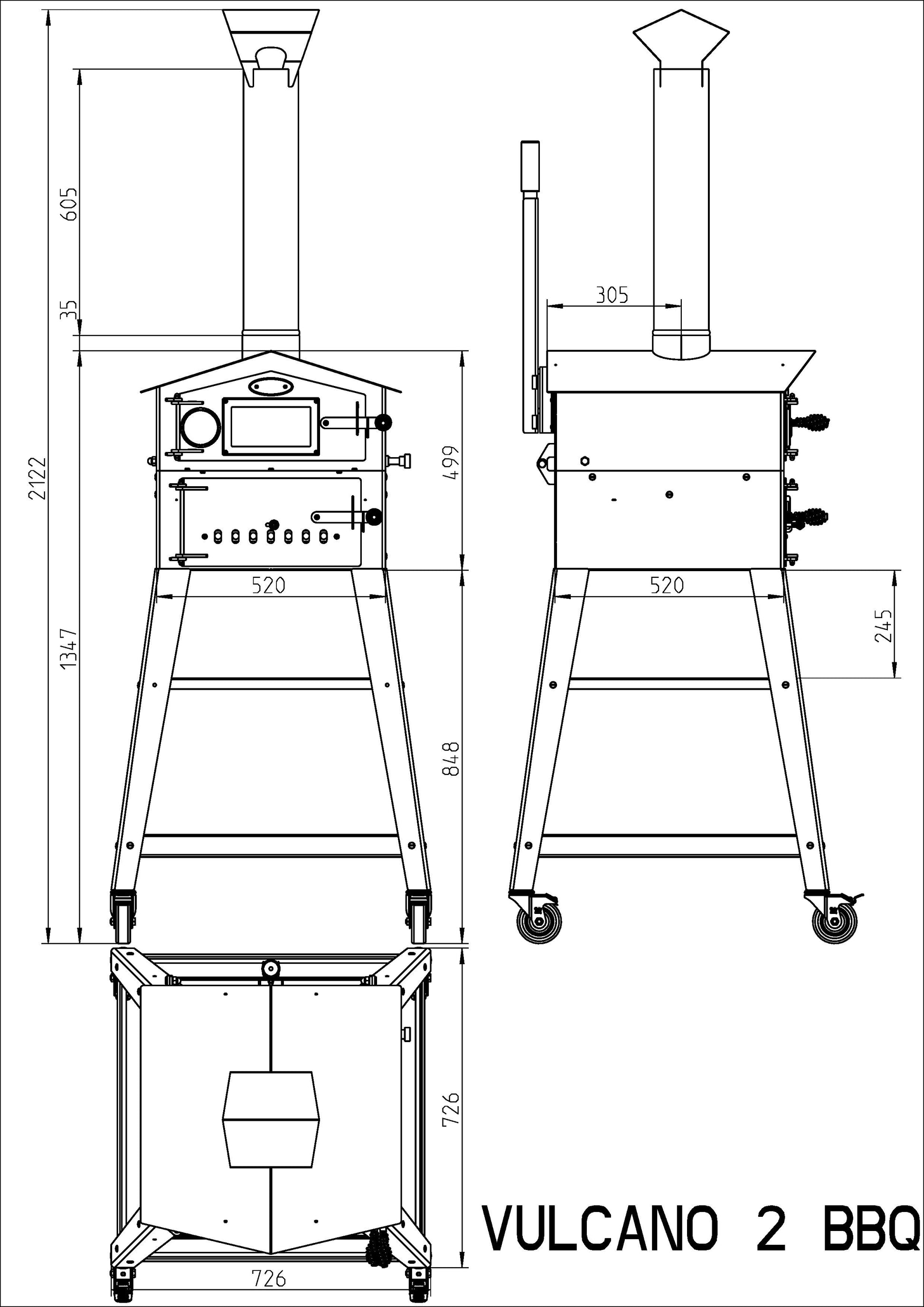BARBECUE E FORNO PER PIZZA VULCANO 3 MULTIFUNZIONALE