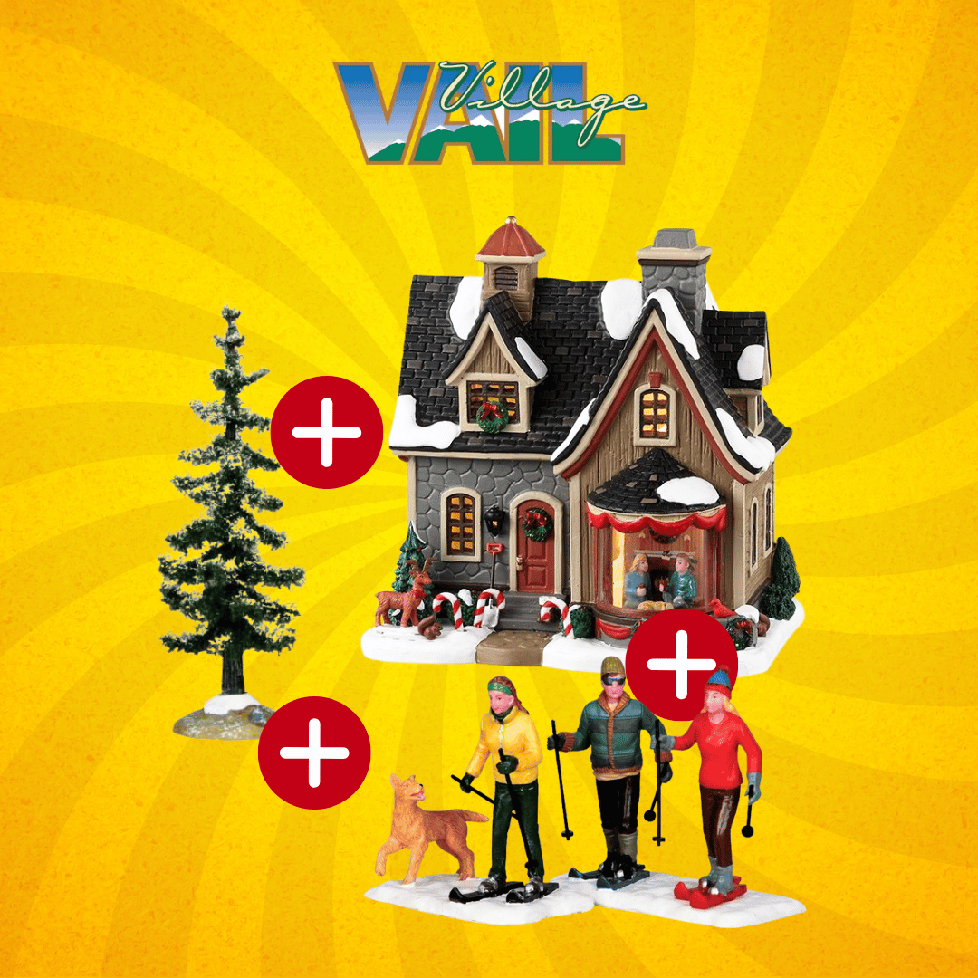 OFFERTA LEMAX VAIL VILLAGE - HERE'S TO THE HOLIDAYS + CROSS-COUNTRY FRIENDS + BLUE SPRUCE TREE, SMALL