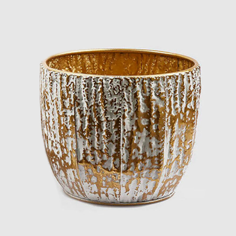 VASO SOLCHI ROTONDO BIANCO E ORO Ø30XH25CM
