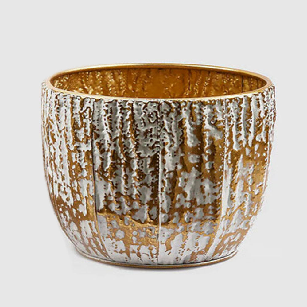 VASO SOLCHI ROTONDO BIANCO E ORO Ø35XH26CM
