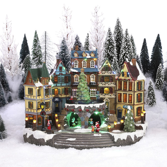 VILLAGGIO NATALIZION CON ALBERO DI NATALE ILLUMINATO - 41,5X25X31,5CM