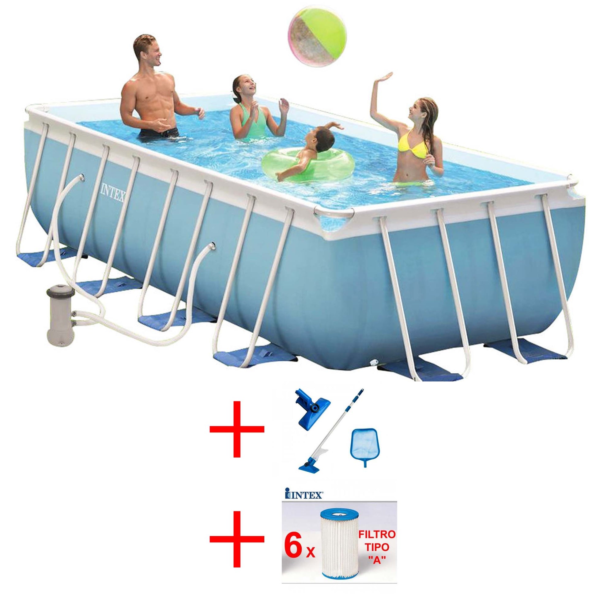 OFFERTA PISCINA PRISMA METAL FRAME 488X244X107 RETTANGOLARE KIT PULIZIA + 6 CARTUCCE PER FILTRO