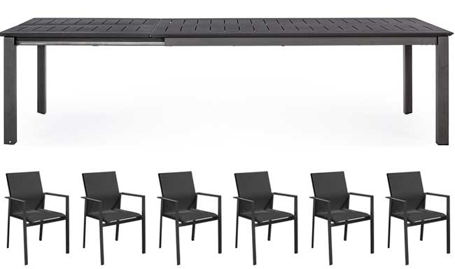 OFFERTA TAVOLO KONNOR ALLUNGABILE 200/300X110CM ANTRACITE +6 POLTRONE DELIA