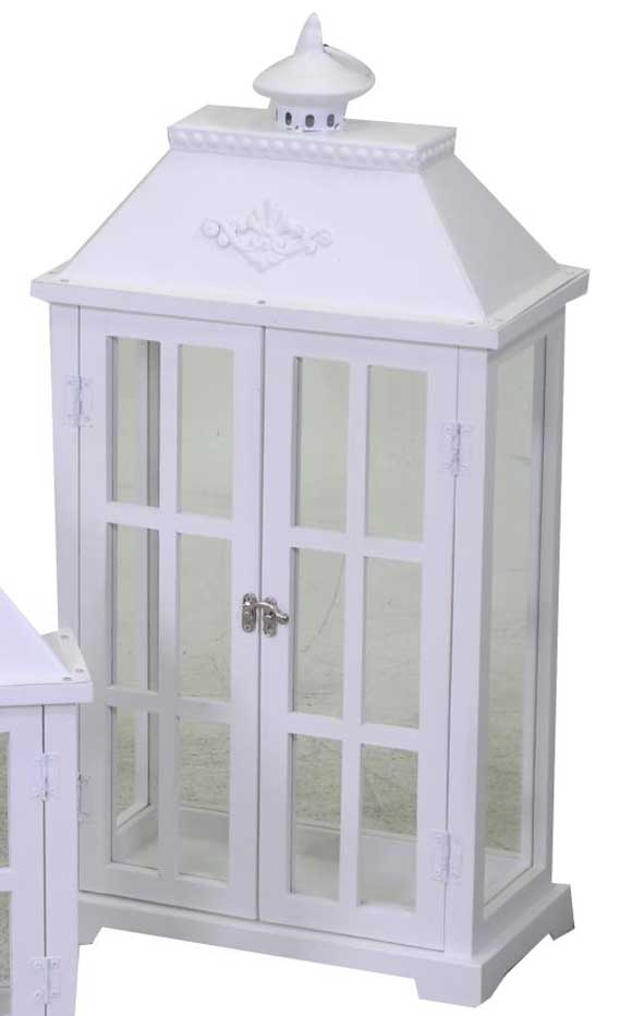 LANTERNA RETTANGOLARE IN LEGNO BIANCO 33X17X64CM