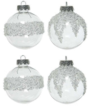 OFFERTA 4 PALLINE 8CM ARGENTO/TRASPARENTE CON GLITTER ASSORTITE