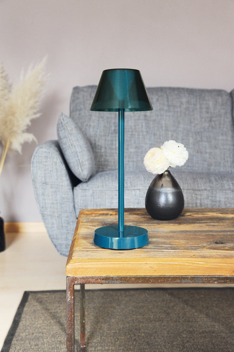 LAMPADA DA TAVOLO PORTATILE RICARICABILE COLOR PETROLIO H34CM