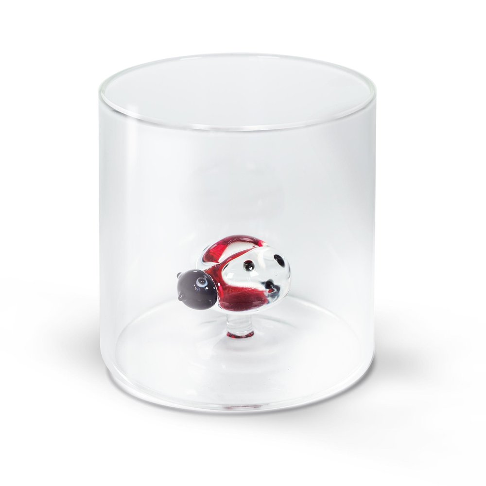 BICCHIERE DA ACQUA COCCINELLA IN VETRO SOFFIATO