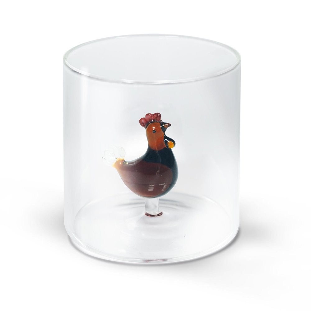 BICCHIERE DA ACQUA GALLINA IN VETRO SOFFIATO