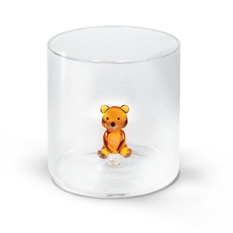 Bicchiere in Vetro Borosilicato con Statuina Orsetto 250ml Trasparente Wd Lifestyle