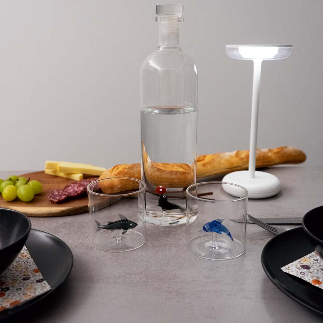 Bottiglia in vetro borosilicato con tappo decoro con Foca
