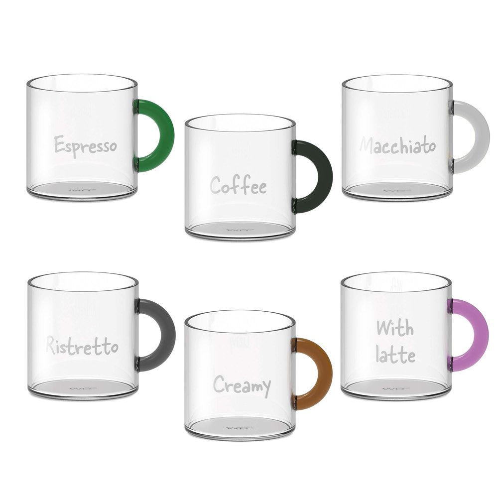 SET 6 TAZZINE DA CAFFE' CON MANICO COLORATO 100ML