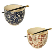 SET 2 CIOTOLE RAMEN CON DECORAZIONE IN RILIEVO + 2 COPPIE DI BACCHETTE