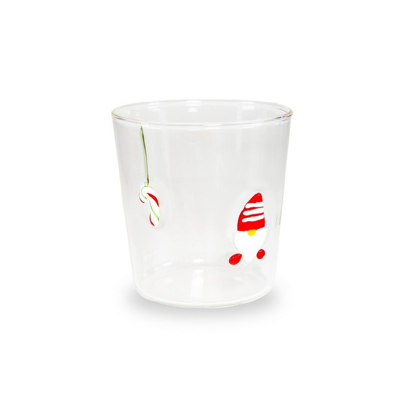 Glas aus Borosilikatglas mit Zwergen-Dekor 250 ml Transparent und Rot Wd Lifestyle