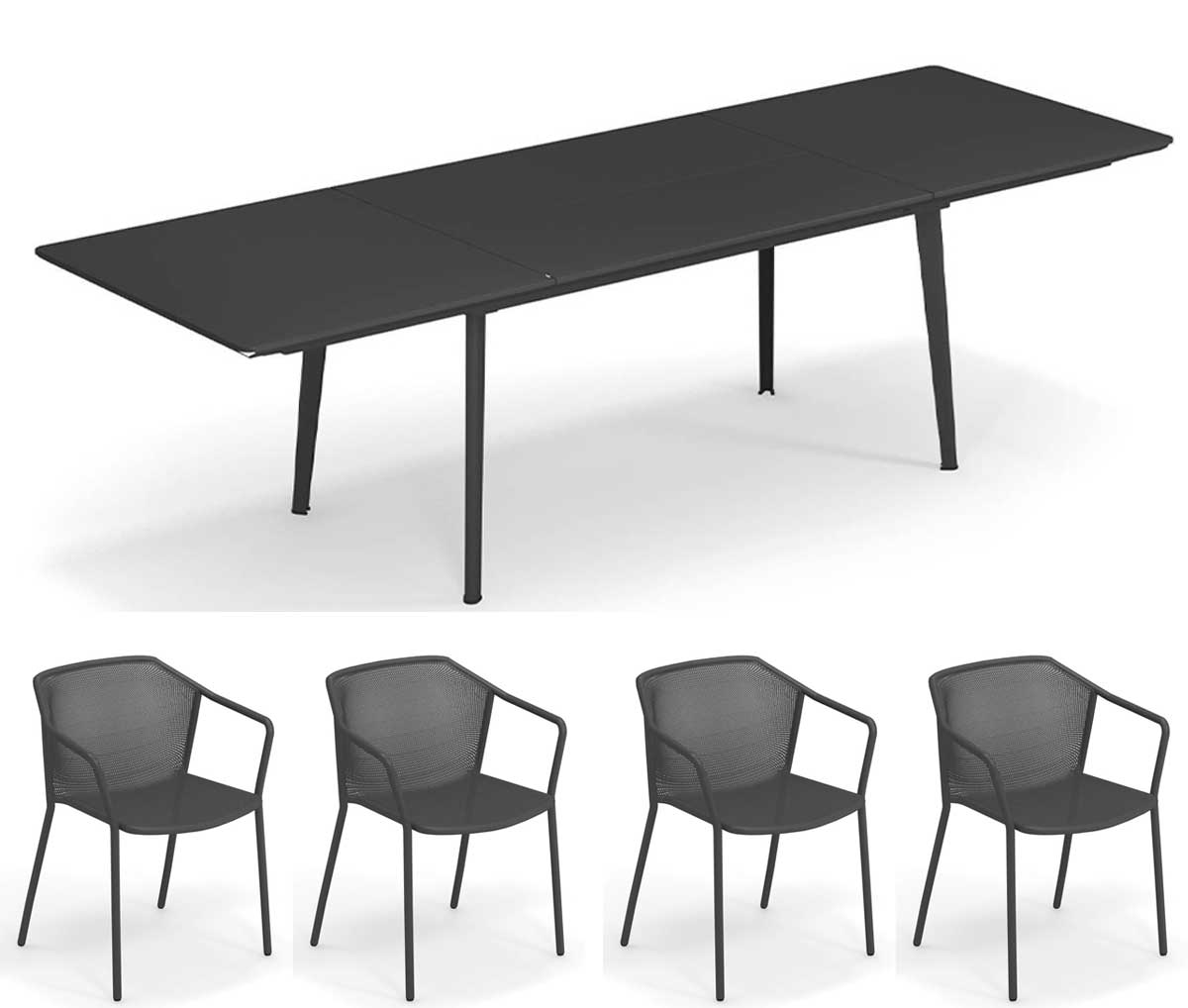 OFFERTA TAVOLO PLUS4 ALLUNGABILE 160+110X90CM  + 4 POLTRONE DARWIN FERRO ANTICO