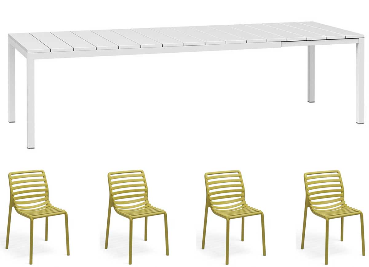 OFFERTA TAVOLO RIO ALLUNGABILE 140/210CM BIANCO +4 SEDIE DOGA GIALLO