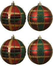 OFFERTA 4 PALLINE 8CM CON DECORAZIONE SCOZZESE/GLITTER MODELLO ASSORTITO