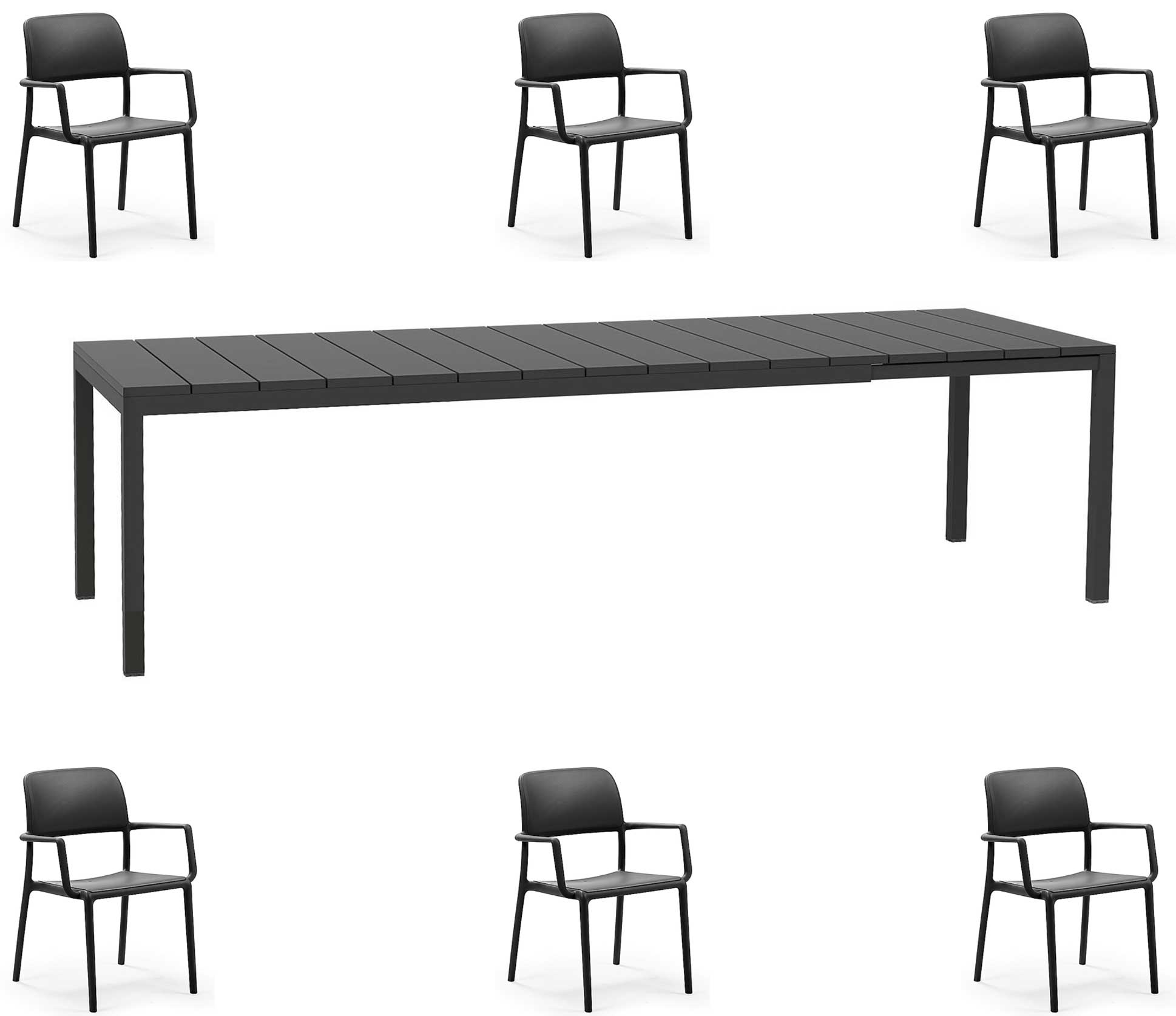 OFFERTA TAVOLO RIO ALLUNGABILE 140/210CM +6 POLTRONE RIVA COLORE A SCELTA