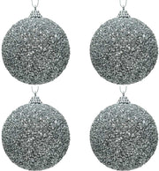 OFFERTA 4 PALLINE CON GLITTER 8CM ARGENTO