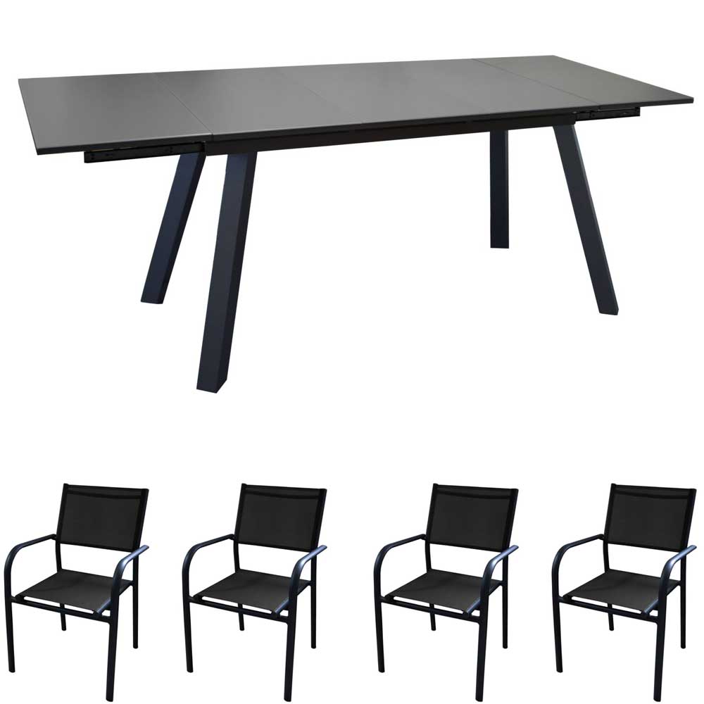 OFFERTA TAVOLO AGRA ALLUNGABILE 150/200/250X90 GRAFITE +4 POLTRONA DUCA GRAFITE/NERO
