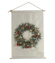 TELO DECORATIVO DA MURO CON CORONA DI NATALE LED BIANCO CALDO H60CM