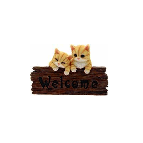 DECORAZIONE WELCOME CON GATTI RIFINITA A MANO 30 CM IN RESINA