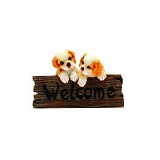 DECORAZIONE WELCOME CON CANI RIFINITA A MANO 29 CM IN RESINA