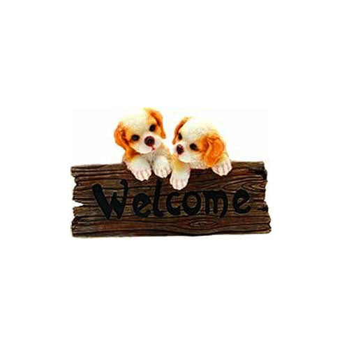 DECORAZIONE WELCOME CON CANI RIFINITA A MANO 29 CM IN RESINA