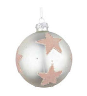 PALLINA DI NATALE IN VETRO ARGENTO CON STELLE ROSA CHIC 8CM