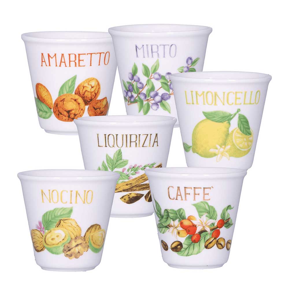 SET 6 BICCHIERINI MIX 75CC IN PORCELLANA LINEA LIQUORELLI