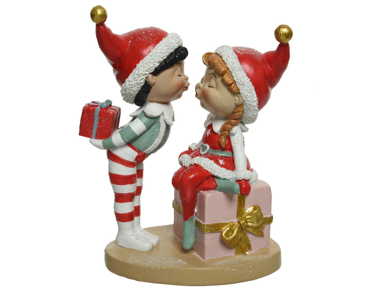 DECORAZIONE NATALIZIA ELFI BACIO CON REGALI 16CM