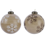 1 PALLINA DI NATALE 8CM EFFETTO LEGNO CON DECORAZIONE FIOCCO DI NEVE MODELLO ASSORTITO