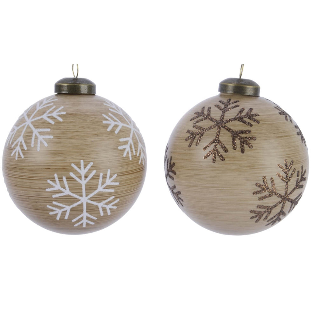 1 PALLINA DI NATALE 8CM EFFETTO LEGNO CON DECORAZIONE FIOCCO DI NEVE MODELLO ASSORTITO