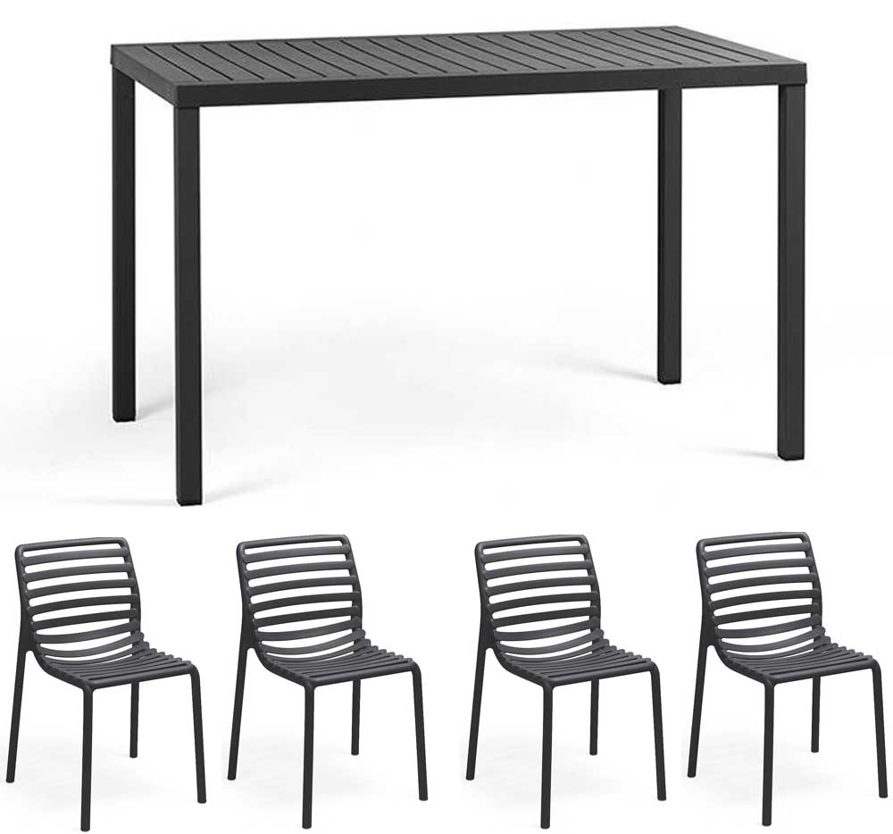 OFFERTA TAVOLO CUBE 120X70 ANTRACITE +4 SEDIE DOGA ANTRACITE
