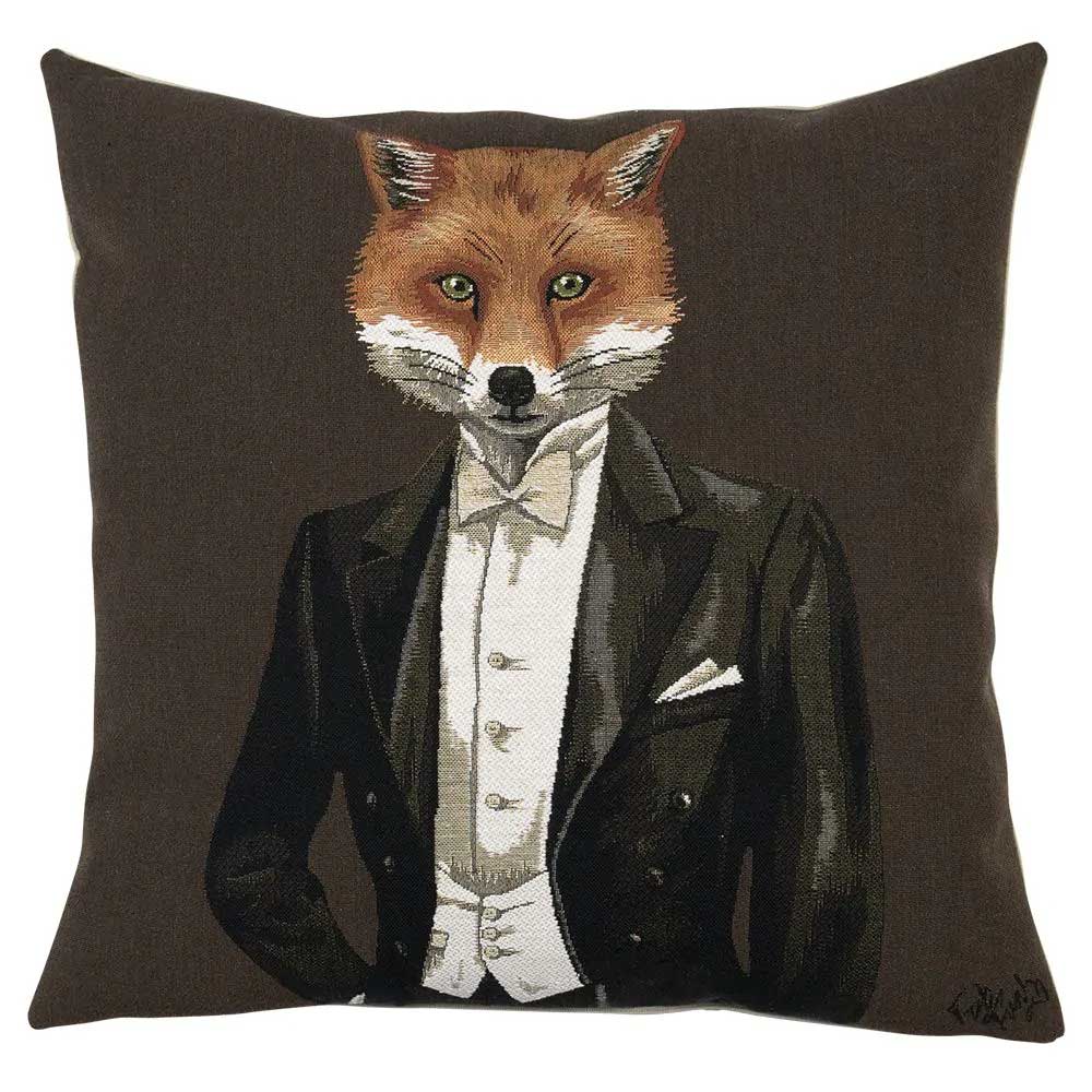 CUSCINO GOBELIN CON VOLPE IN SMOKING 45X45CM