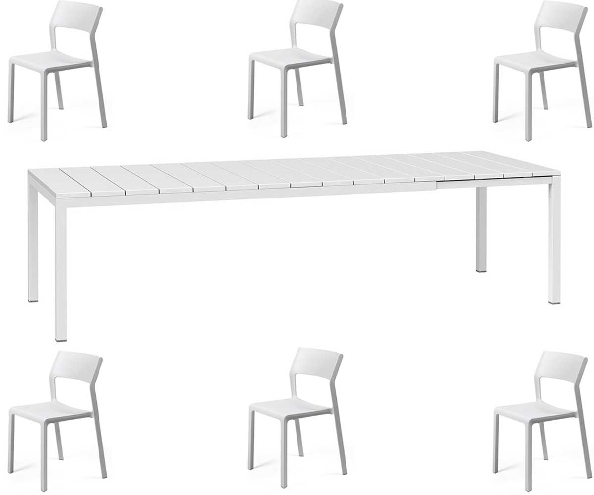 OFFERTA TAVOLO RIO ALLUNGABILE 140/210CM BIANCO +6 SEDIE TRILL BIANCHE