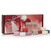CONFEZIONE REGALO NATALIZIA CON 10 LUMINI TEALIGHT  E 1 PORTA CANDELA