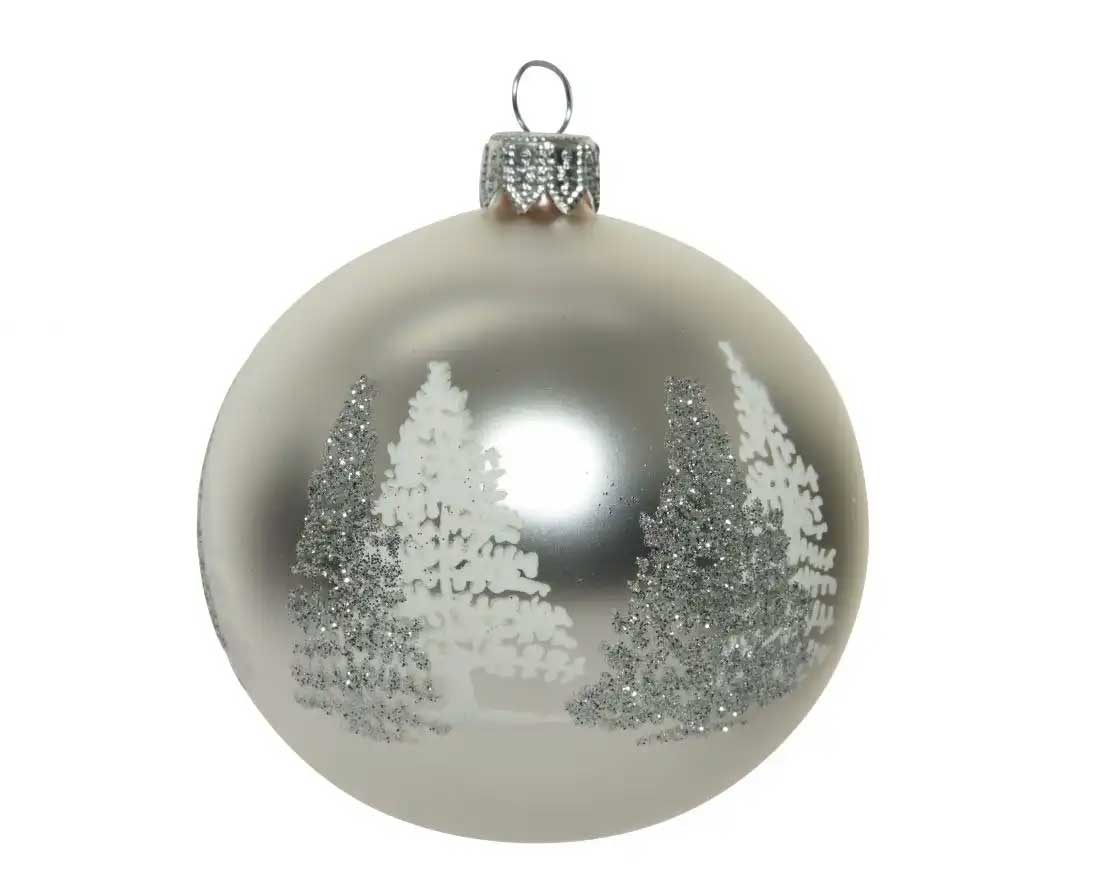 PALLINA DI NATALE ARGENTO CON DECORAZIONE ALBERO 8CM