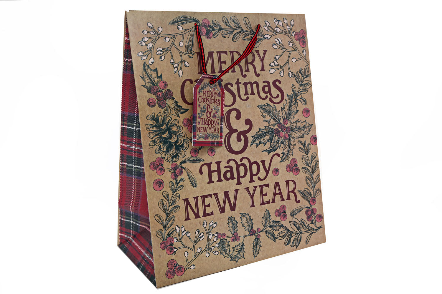 BORSA REGALO 26X33CM FANTASIA SCOZZESE ROSSA CON SCRITTA