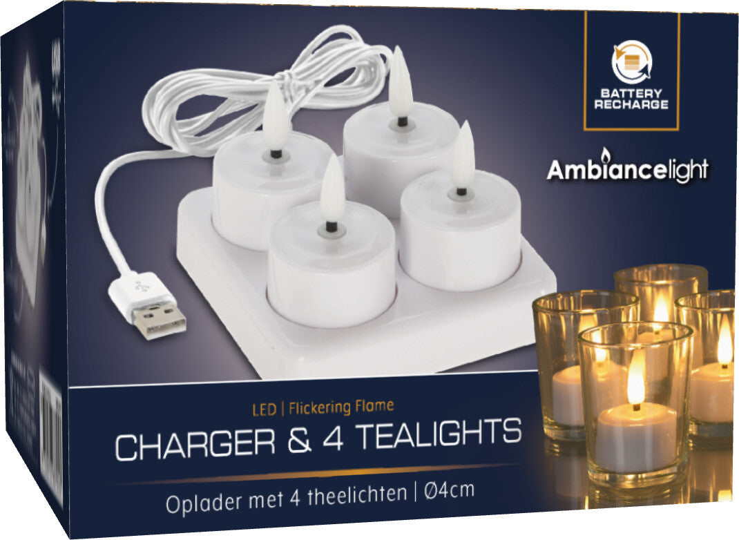 4 CANDELE TEALIGHT 10CM RICARICABILI BIANCHE