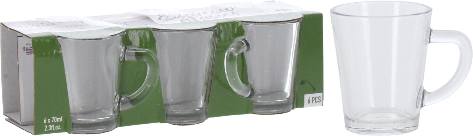 SET DI 6 TAZZINE DA CAFFÈ IN VETRO DA 70 ML