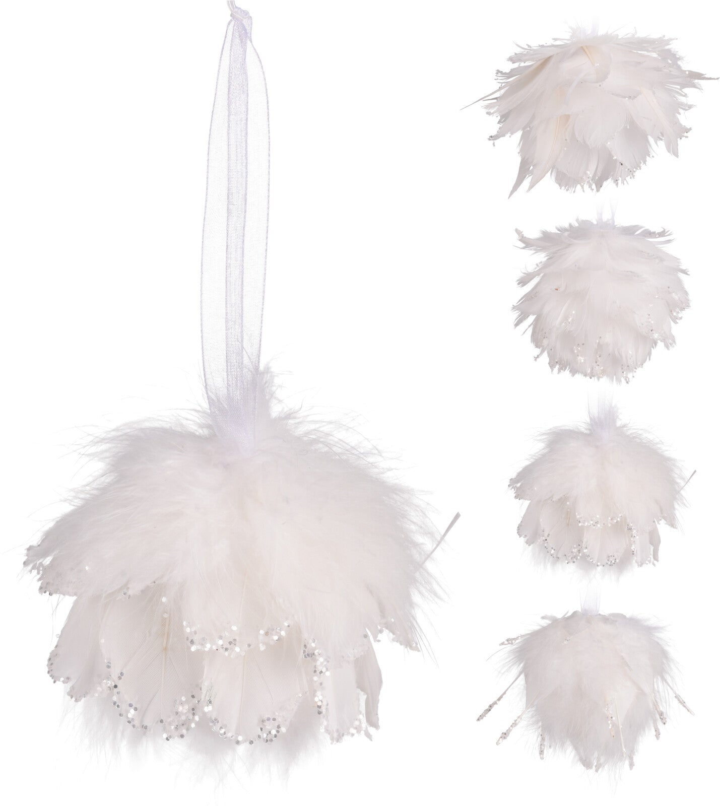 OFFERTA 6 PALLINE CON PIUME BIANCHE 10CM ASSORTITE