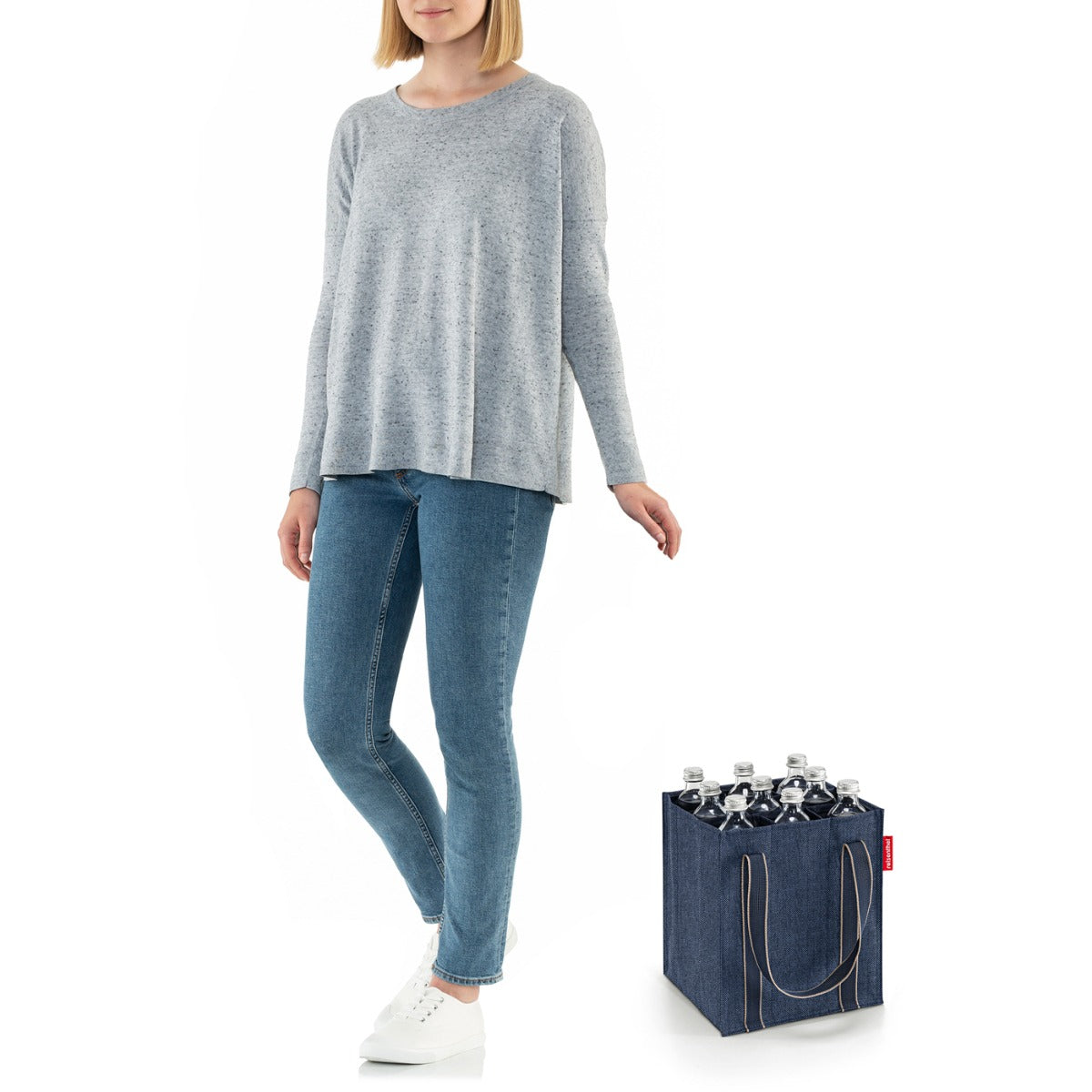 BORSA PORTA BOTTIGLIE BOTTLEBAG HERRINGBONE DARK BLUE