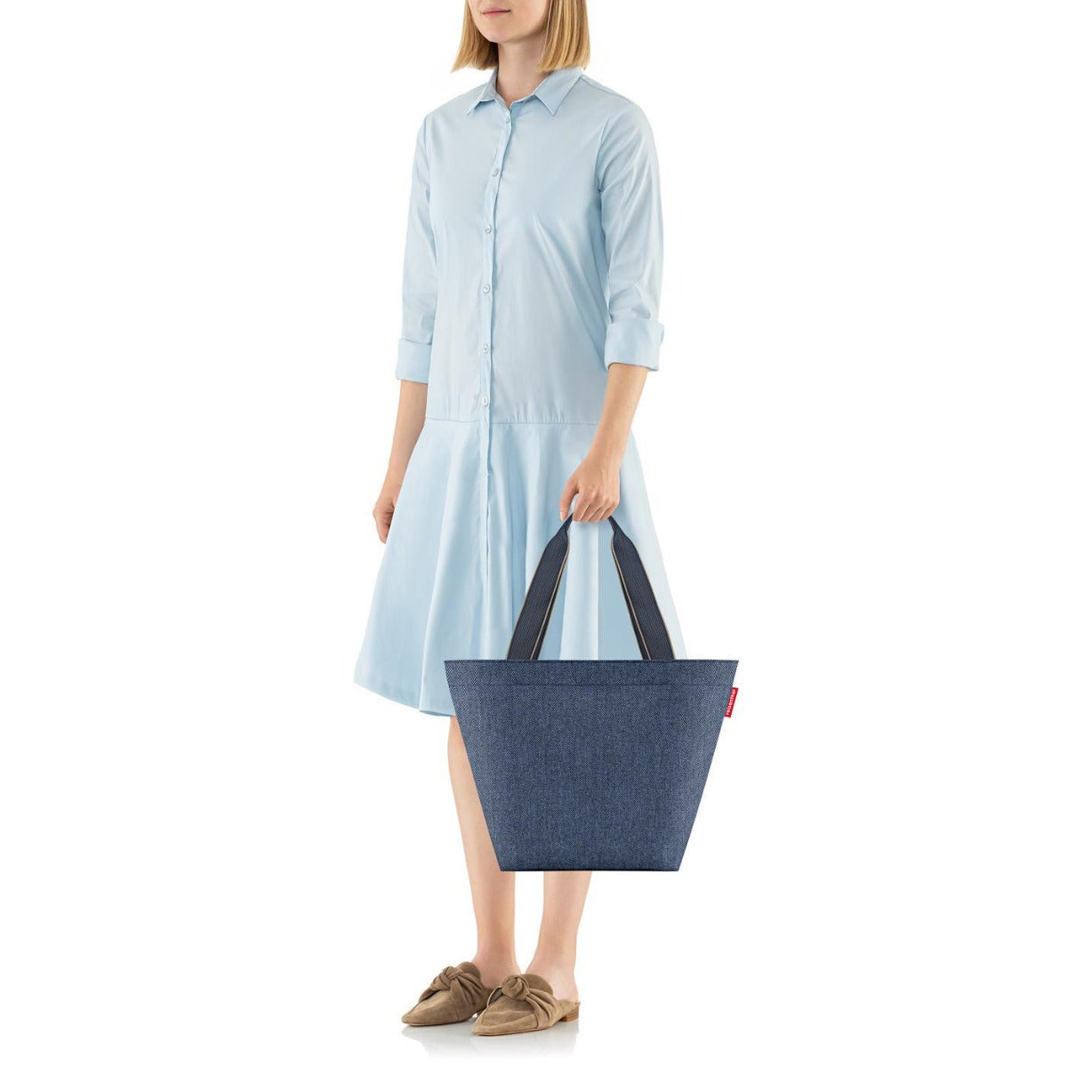 BORSA SHOPPER M HERRINGBONE DARK BLUE